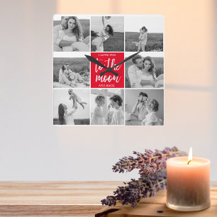 Modern Collage Couple Photo & To The Moon Quote Square Wall Clock
