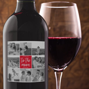 Modern Collage Couple Photo & To The Moon Quote Wine Label