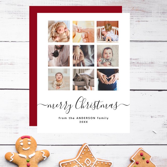 Modern Collage Family Photo Merry Christmas Holiday Card (Creator Uploaded)