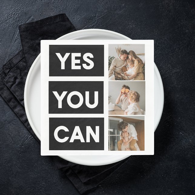 Modern Collage Family Photo & Motivation Quote Napkin (Creator Uploaded)