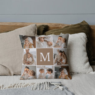 Modern Collage Family Photo With Initial Cushion
