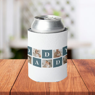 Modern Collage Fathers Photo & Green Daddy Gifts Can Cooler