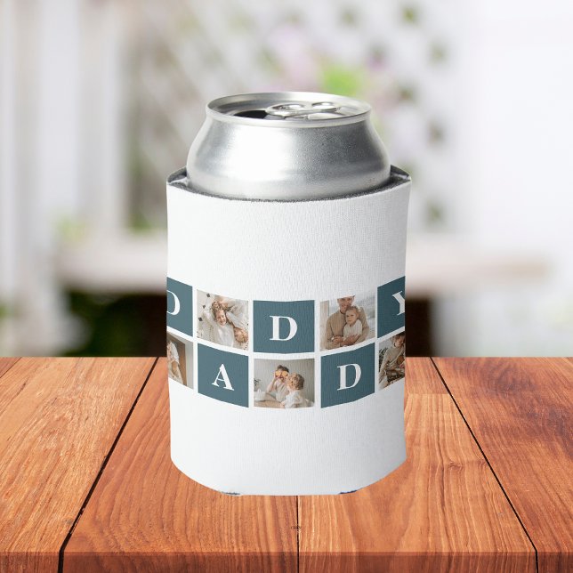 Modern Collage Fathers Photo & Green Daddy Gifts Can Cooler (Creator Uploaded)