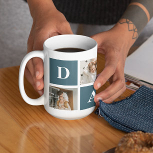 Modern Collage Fathers Photo & Green Daddy Gifts Coffee Mug