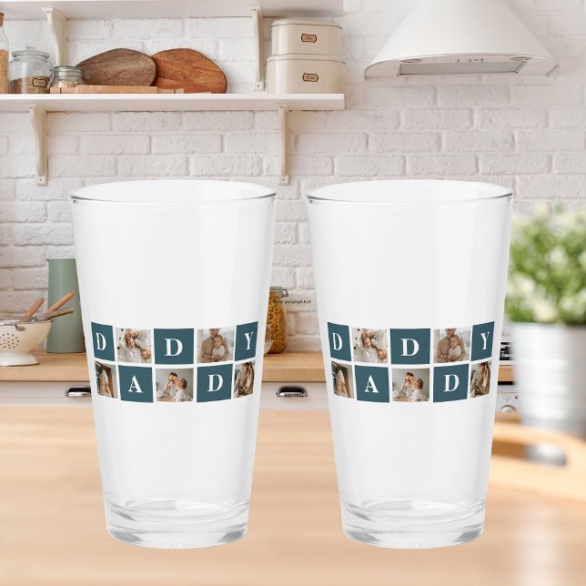Modern Collage Fathers Photo & Green Daddy Gifts Glass (Creator Uploaded)