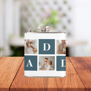 Modern Collage Fathers Photo & Green Daddy Gifts Hip Flask