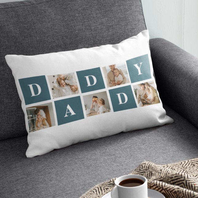 Modern Collage Fathers Photo & Green Daddy Gifts Lumbar Cushion (Creator Uploaded)