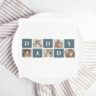 Modern Collage Fathers Photo & Green Daddy Gifts Napkin