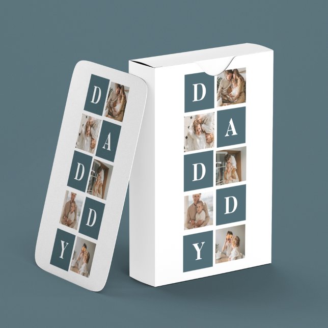 Modern Collage Fathers Photo & Green Daddy Gifts Playing Cards (Creator Uploaded)