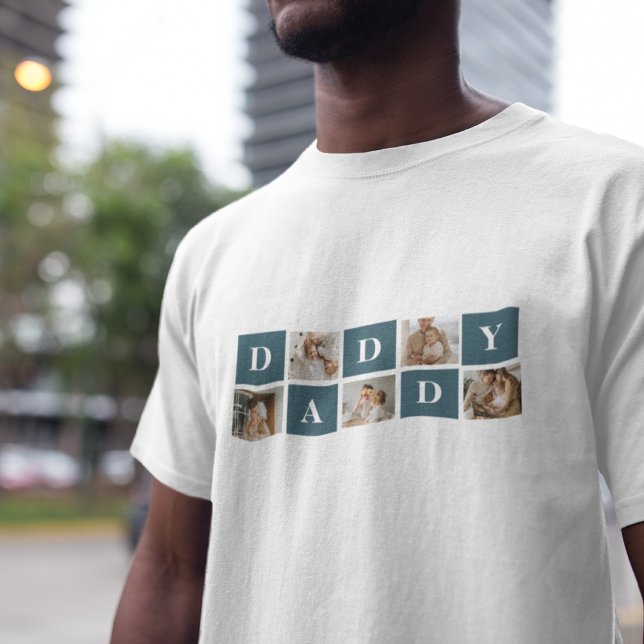 Modern Collage Fathers Photo & Green Daddy Gifts T-Shirt (Creator Uploaded)