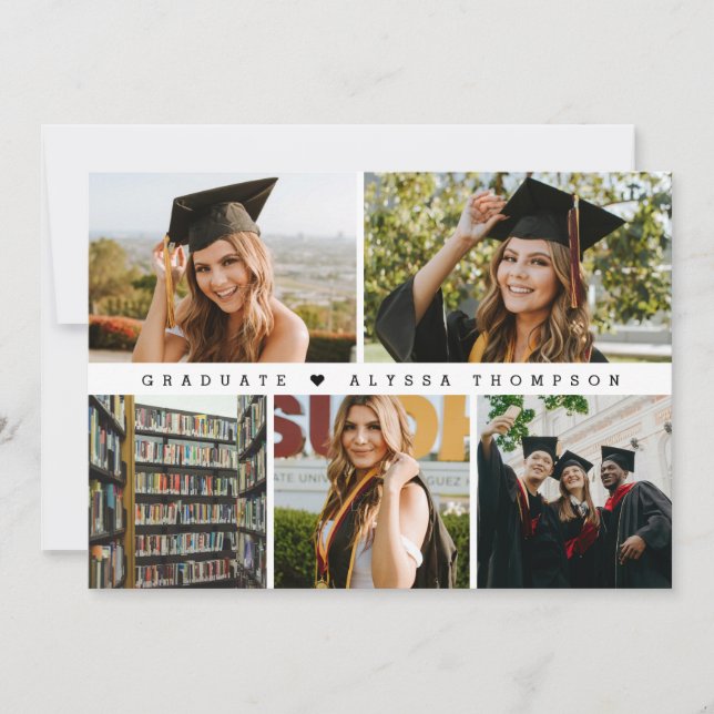 Modern Collage GRADUATE Graduation Photos Grid Thank You Card (Front)