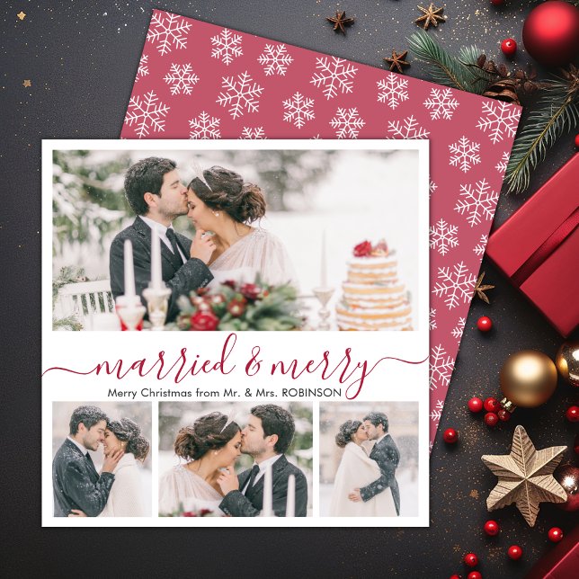 Modern Collage Married and Merry Christmas Card (Creator Uploaded)