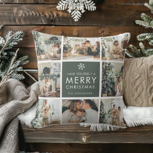 Modern Collage “Merry Christmas” Multi Photo Cushion
