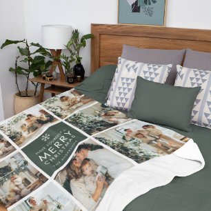 Modern Collage “Merry Christmas” Multi Photo Sherpa Blanket