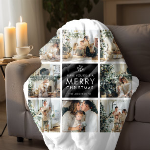 Modern Collage “Merry Christmas” Multi Photo Sherpa Blanket