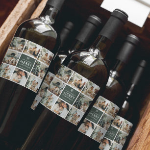 Modern Collage “Merry Christmas” Multi Photo  Wine Label