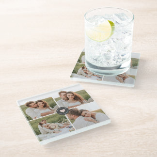 Modern Collage Personalised Family Photo Gift Glass Coaster