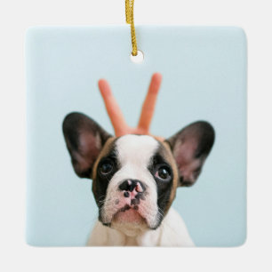 Modern Collage Photo Best Dad Dog Ever Ceramic Ornament