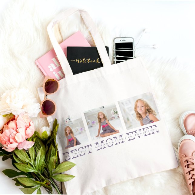 Modern Collage Photo Best Mom Ever Purple Gift  Tote Bag (Creator Uploaded)