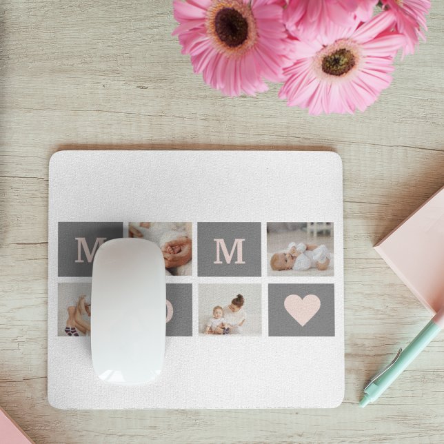 Modern Collage Photo Best Mom  Pink & Grey Gift Mouse Pad (Creator Uploaded)