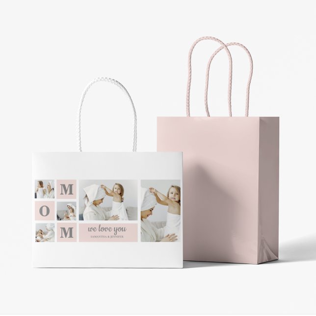 Modern Collage Photo Best Mum Ever Pink Gift Large Gift Bag (Creator Uploaded)