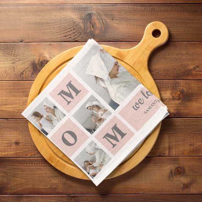 Modern Collage Photo Best Mum Ever Pink Gift Tea Towel (Creator Uploaded)