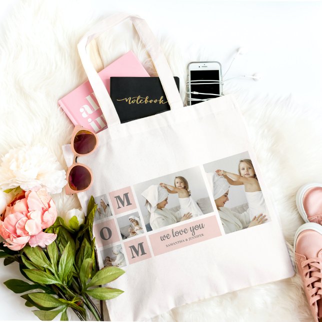 Modern Collage Photo Best Mum Ever Pink Gift Tote Bag (Creator Uploaded)