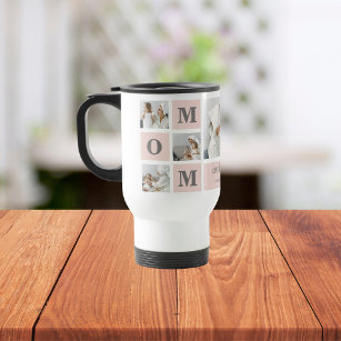 Modern Collage Photo Best Mum Ever Pink Gift Travel Mug