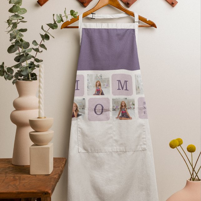 Modern Collage Photo Best Mum Ever Purple Gift Apron (Creator Uploaded)