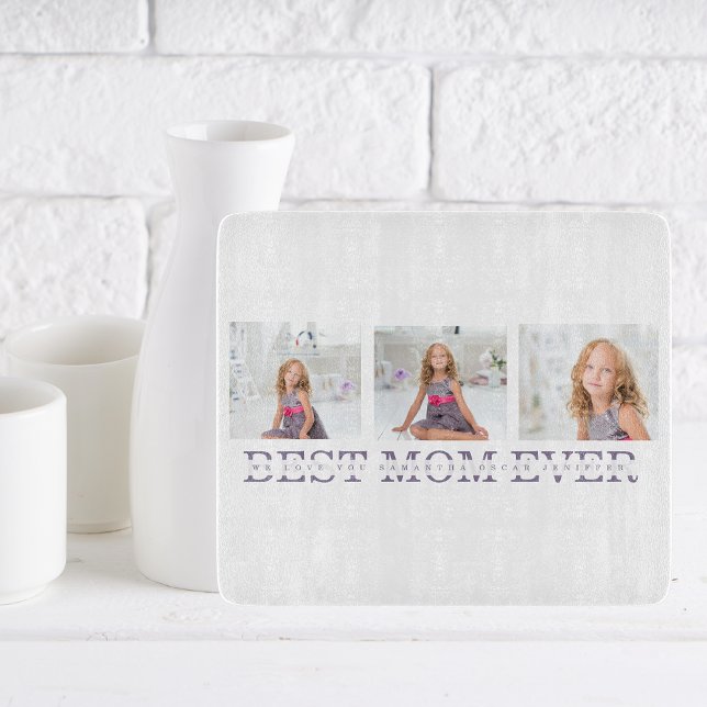 Modern Collage Photo Best Mum Ever Purple Gift  Cutting Board (Creator Uploaded)
