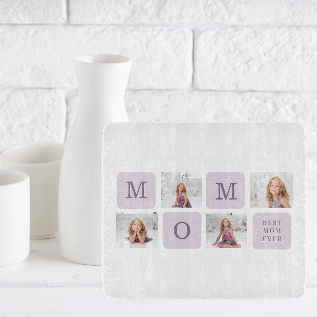 Modern Collage Photo Best Mum Ever Purple Gift Cutting Board (Creator Uploaded)