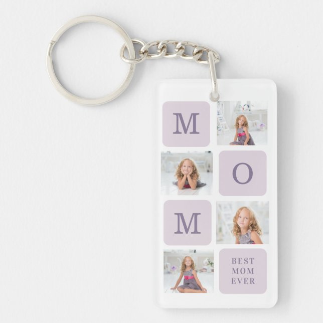 Modern Collage Photo Best Mum Ever Purple Gift Key Ring (Front)