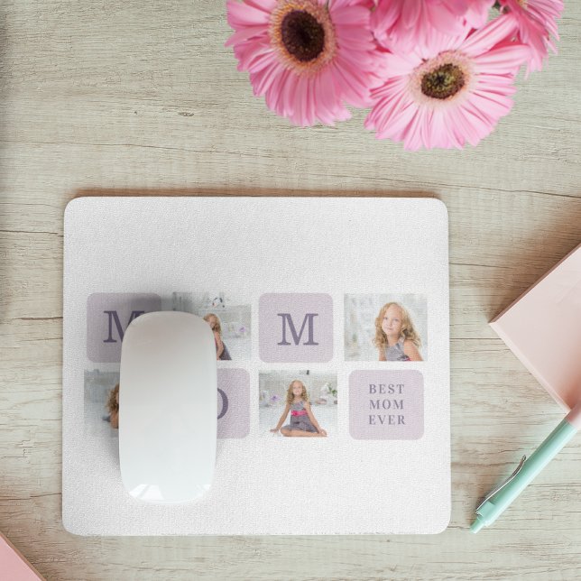 Modern Collage Photo Best Mum Ever Purple Gift Mouse Pad (Creator Uploaded)