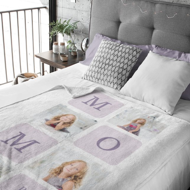 Modern Collage Photo Best Mum Ever Purple Gift Sherpa Blanket (Creator Uploaded)