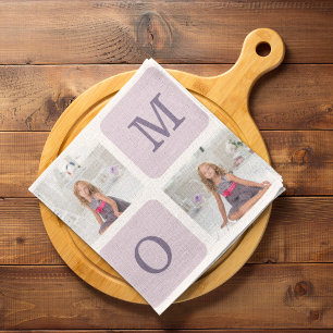 Modern Collage Photo Best Mum Ever Purple Gift Tea Towel