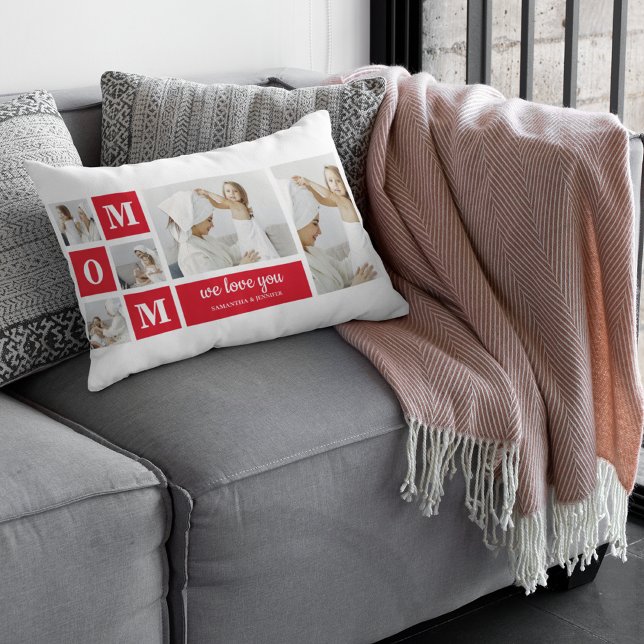 Modern Collage Photo Best Mum Ever Red Gifts Lumbar Cushion (Creator Uploaded)