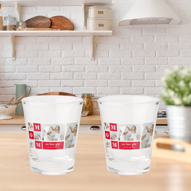 Modern Collage Photo Best Mum Ever Red Gifts Shot Glass (Creator Uploaded)