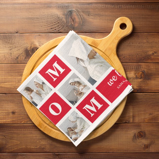 Modern Collage Photo Best Mum Ever Red Gifts Tea Towel (Creator Uploaded)