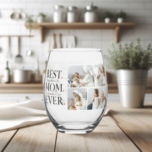 Modern Collage Photo Best Mum Happy Mothers Day Stemless Wine Glass