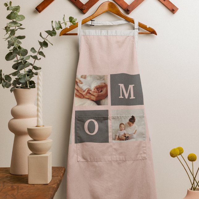 Modern Collage Photo Best Mum  Pink & Grey Gift Apron (Creator Uploaded)