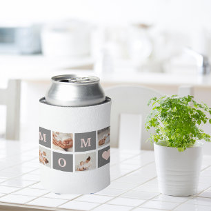 Modern Collage Photo Best Mum  Pink & Grey Gift Can Cooler