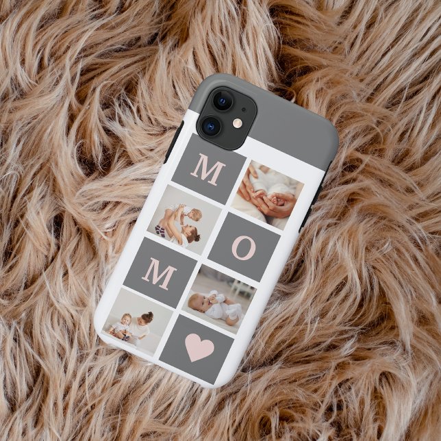Modern Collage Photo Best Mum  Pink & Grey Gift Case-Mate iPhone Case (Creator Uploaded)