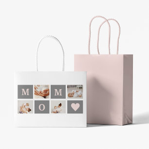 Modern Collage Photo Best Mum  Pink & Grey Gift Large Gift Bag