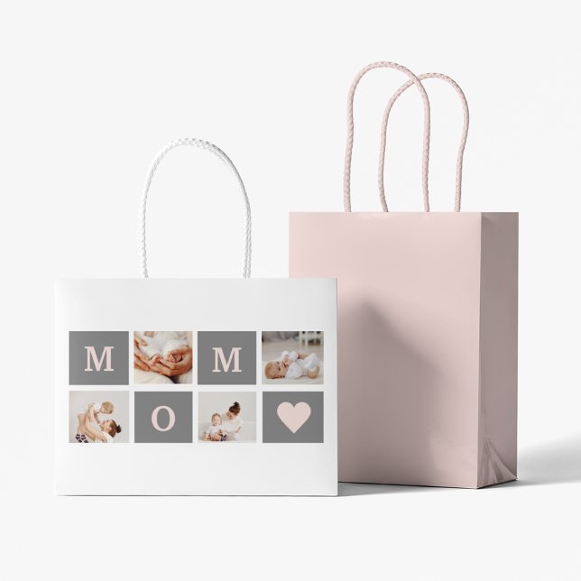 Modern Collage Photo Best Mum  Pink & Grey Gift Large Gift Bag (Creator Uploaded)
