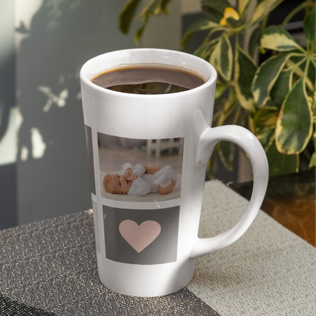 Modern Collage Photo Best Mum  Pink & Grey Gift Latte Mug (Creator Uploaded)