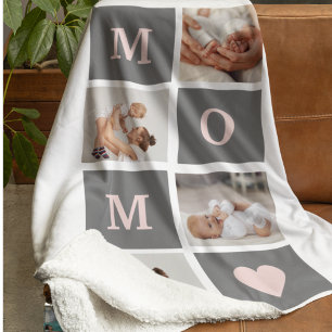 Modern Collage Photo Best Mum  Pink & Grey Gift Sherpa Blanket
