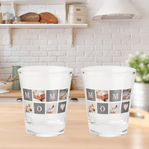 Modern Collage Photo Best Mum  Pink & Grey Gift Shot Glass