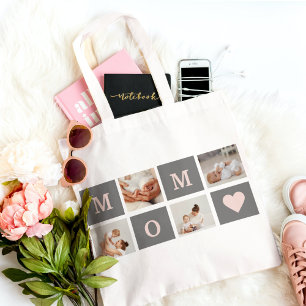 Modern Collage Photo Best Mum  Pink & Grey Gift Tote Bag