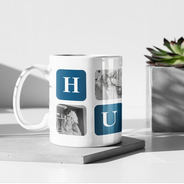 Modern Collage Photo Blue Best Hubby Ever Gift Coffee Mug (Creator Uploaded)