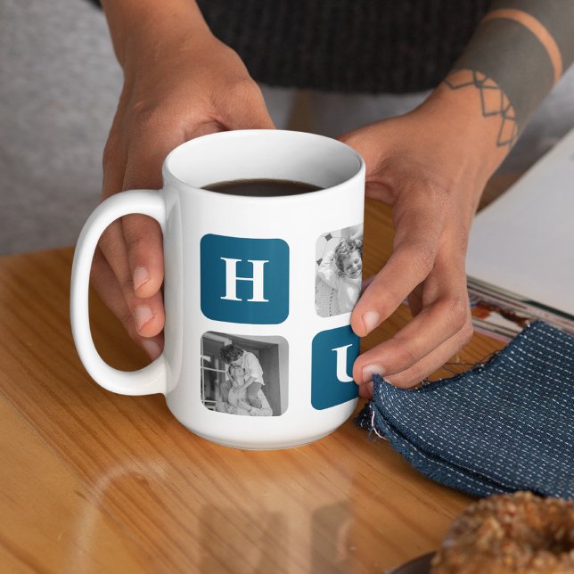 Modern Collage Photo Blue Best Hubby Ever Gift Coffee Mug (Creator Uploaded)